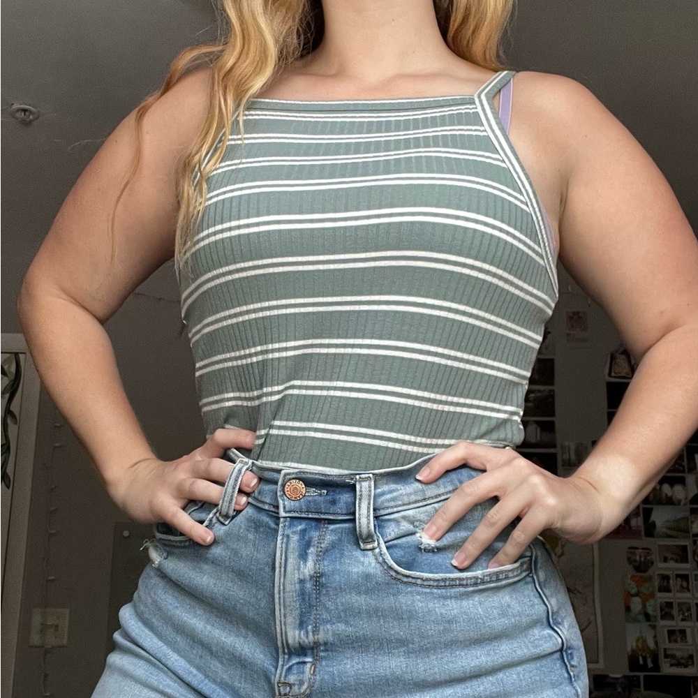 Summery Striped High-neck Tank Top